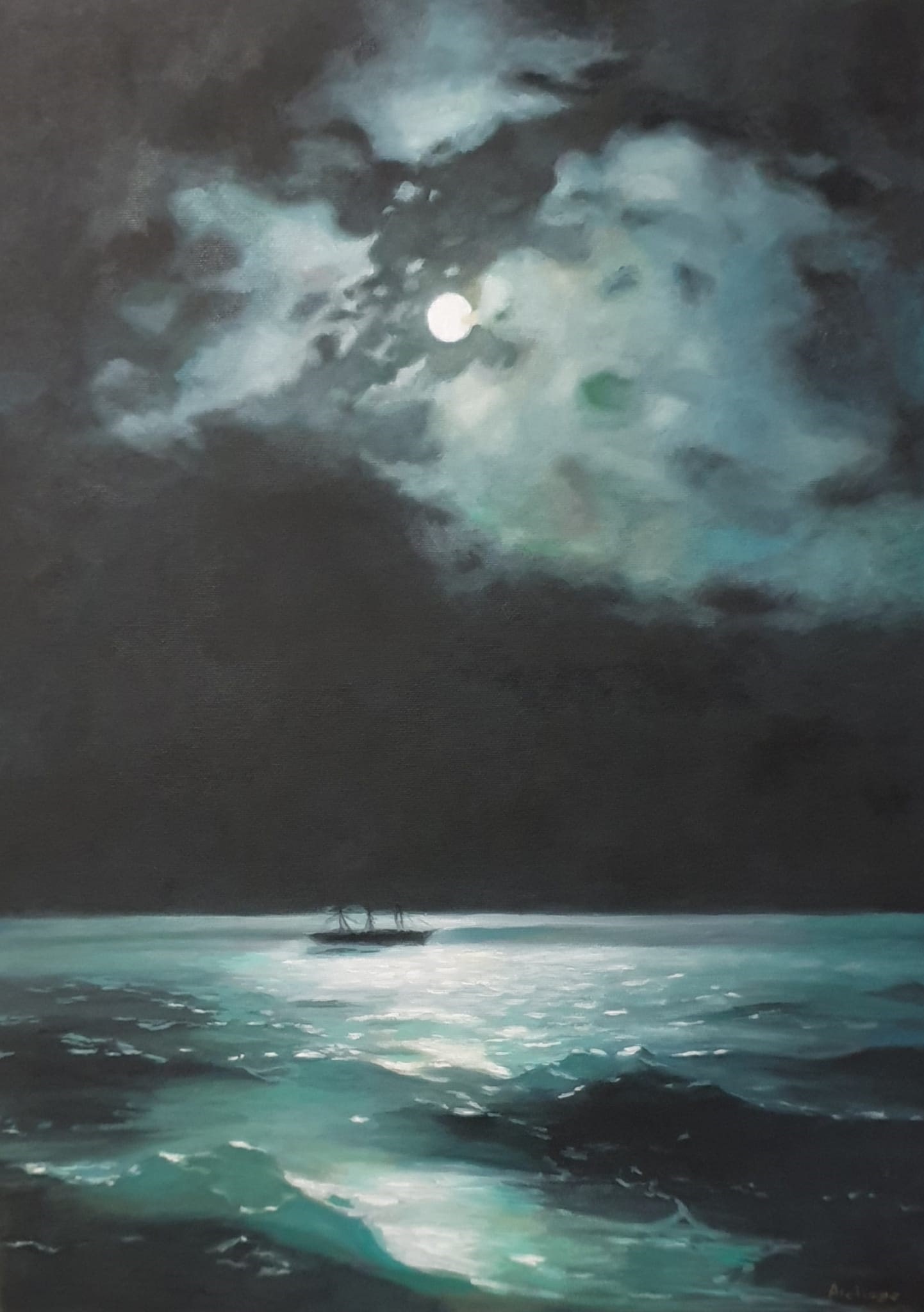 Réplica al Óleo - Mar de noche